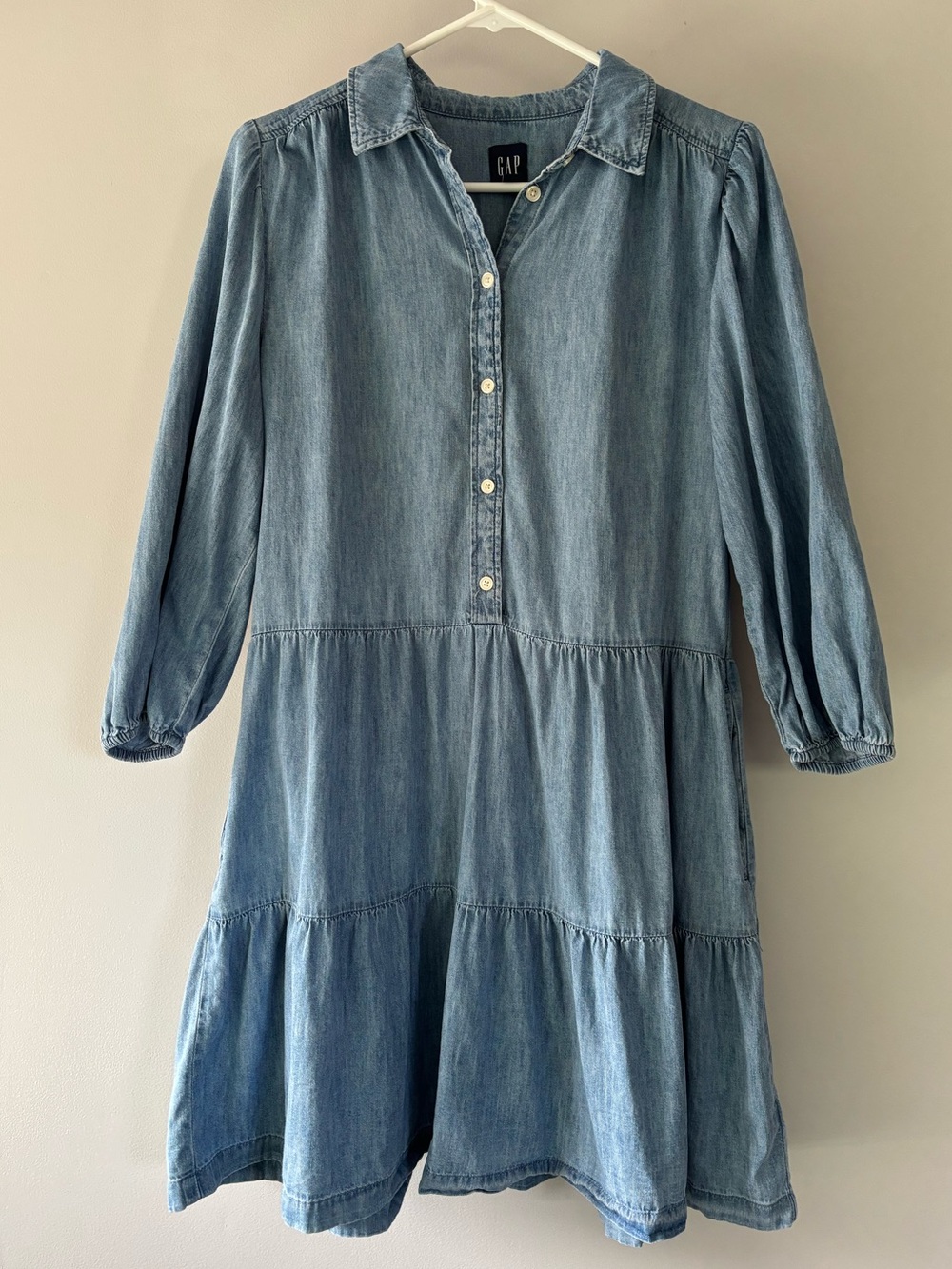 GAP Light Blue Denim Tiered Dress